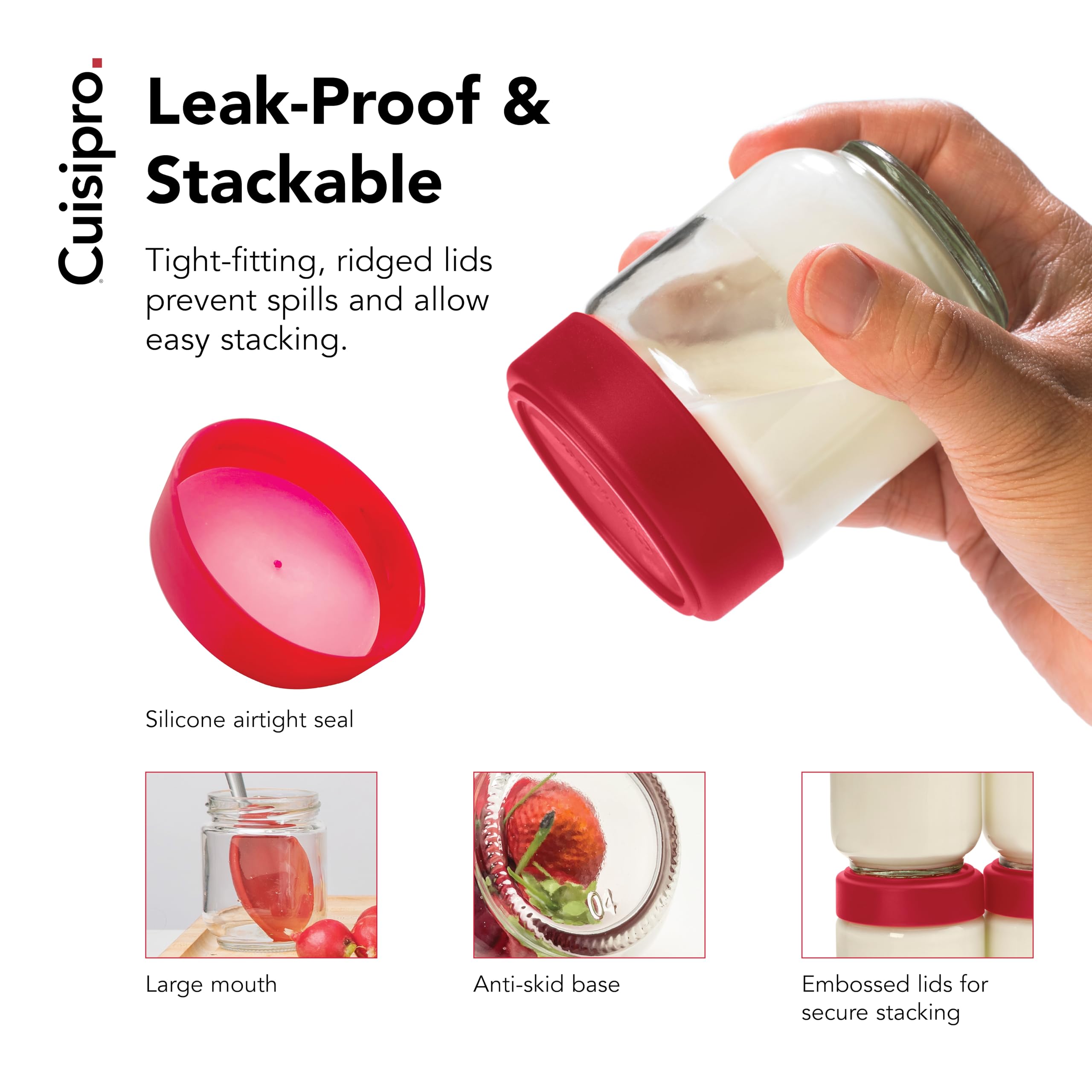 Cuisipro wide mouth open jar showing easy scoop and simple cleaning