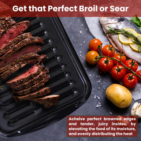 CULINARIN broiler pan beside ruler for size comparison and oven-fit reassurance benefit