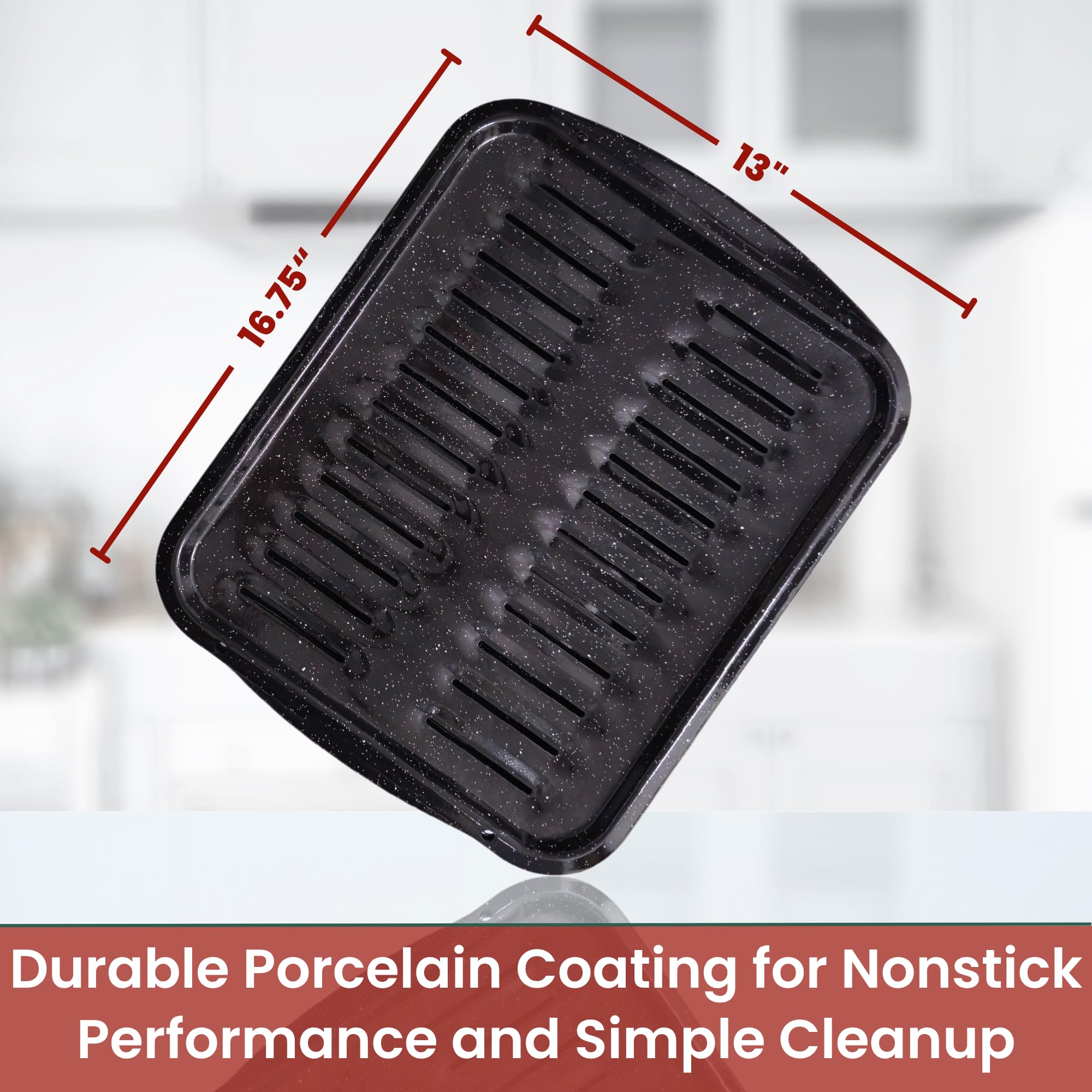 CULINARIN broiler pan with rack cooking steak demonstrating even browning and reduced grease