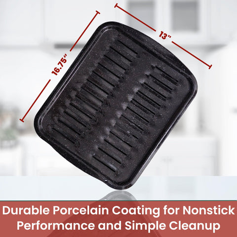 CULINARIN broiler pan with rack cooking steak demonstrating even browning and reduced grease