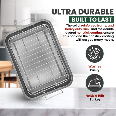 CULINARIN pan next to dinner plate showing scale and family-size capacity