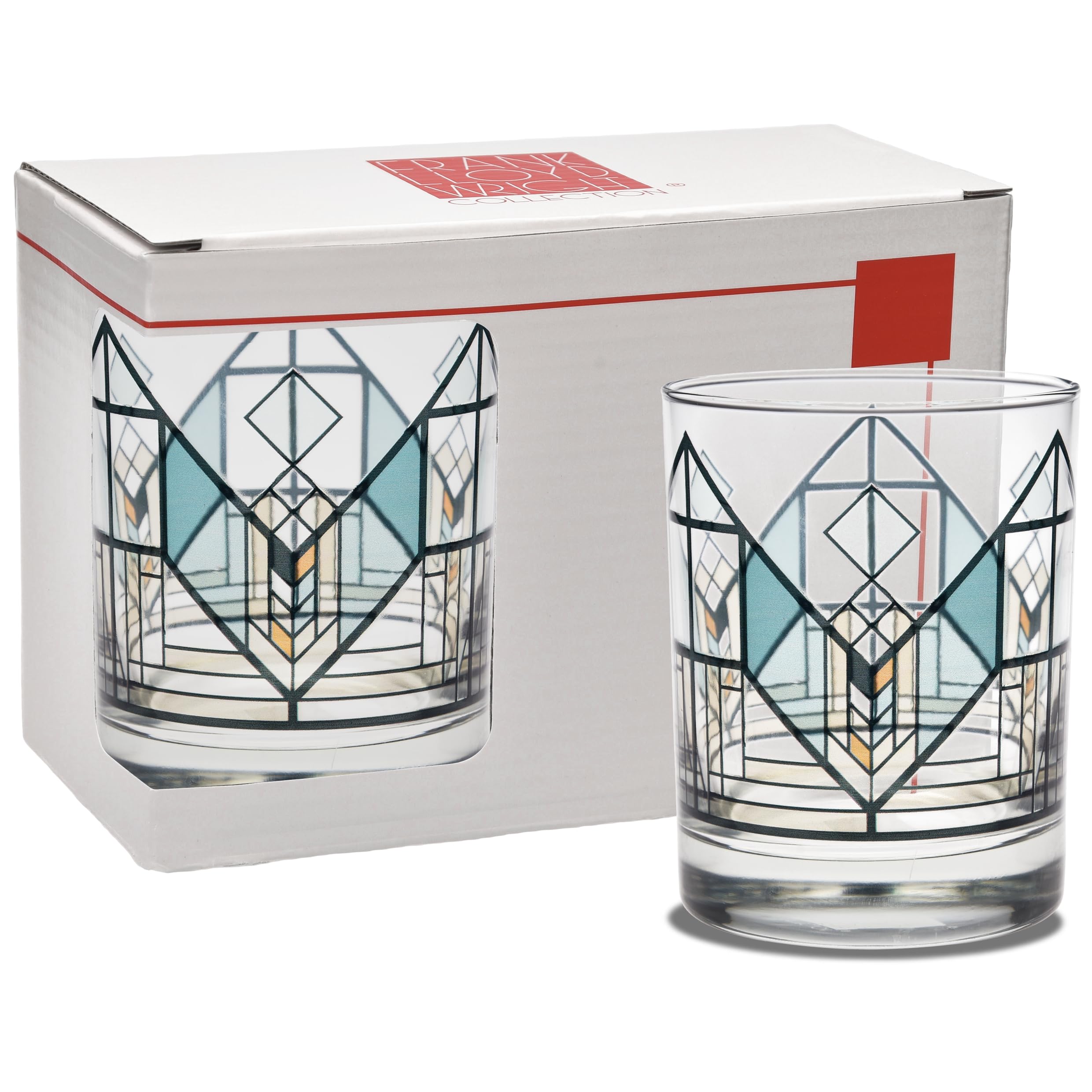 Culver glass front-packaged set showing Lake Geneva Tulip design and gift box benefits