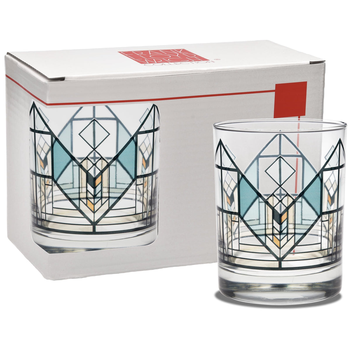 Culver glass front-packaged set showing Lake Geneva Tulip design and gift box benefits