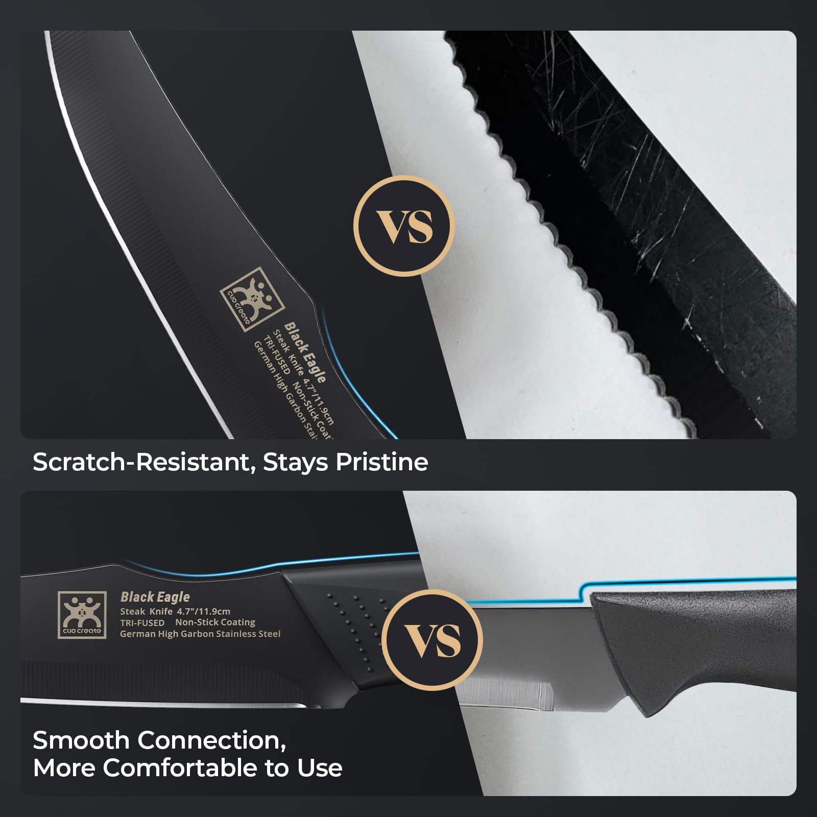 CuoCreate knife next to fork showing compact 4.7-inch size scale