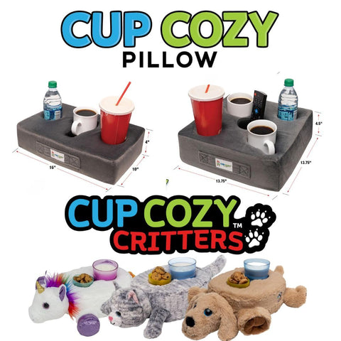 Cup Cozy Pillow retail packaging and label showing Cup Cozy Pillow ready-to-gift convenience