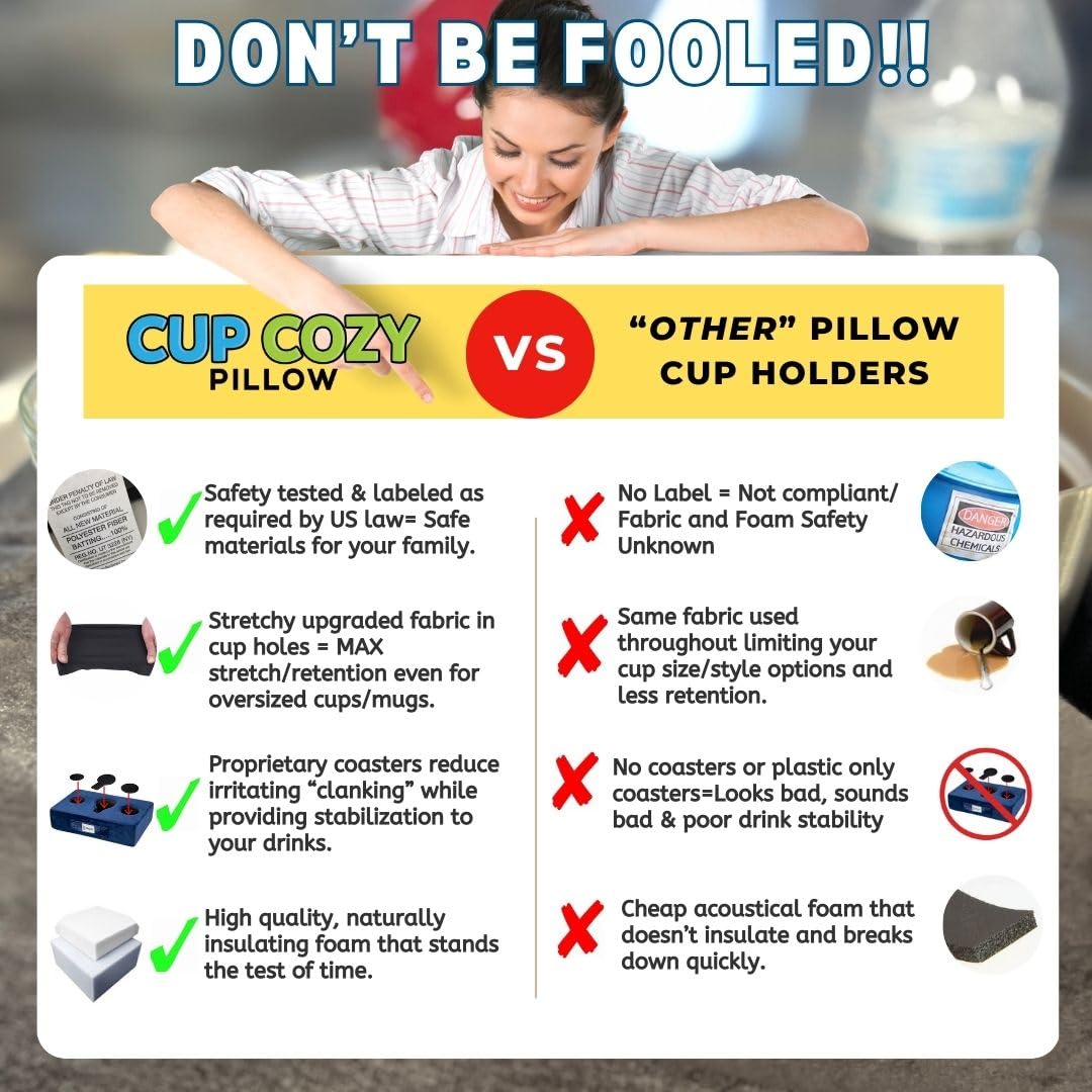 Cup Cozy Pillow zipper open showing removable washable cover for easy cleaning
