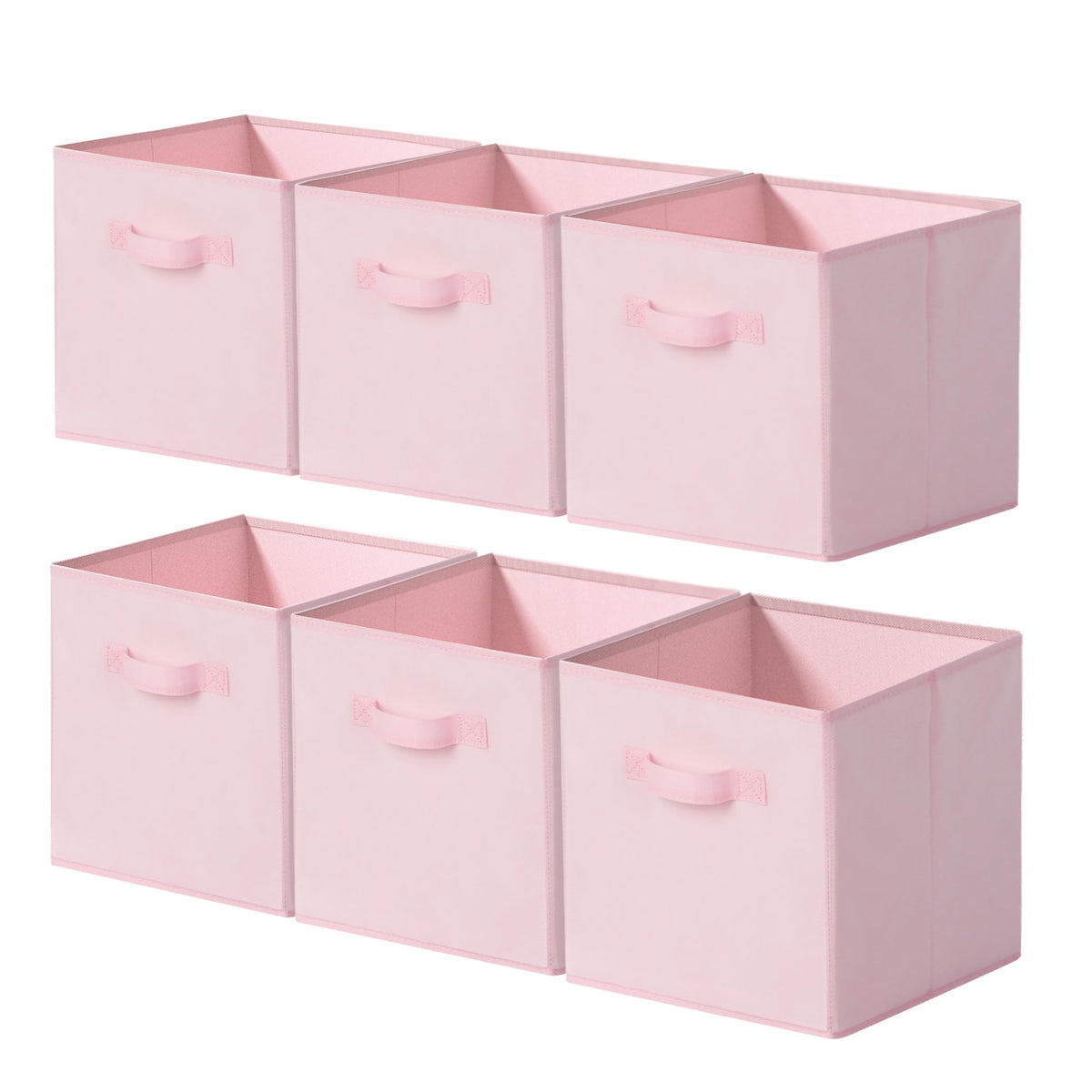 Cupic Cupid front view of six pink storage cubes showing organized shelves and tidy look