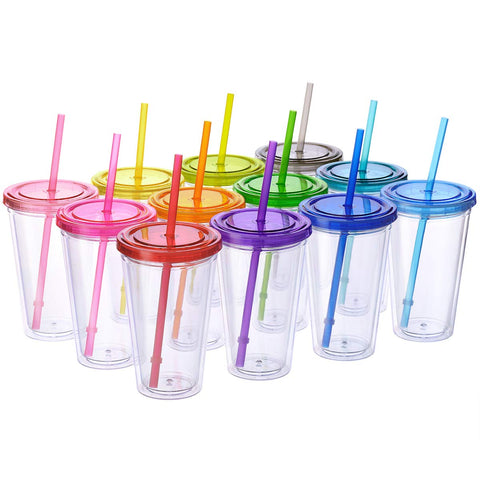 Cupture front pack of 12 colorful tumblers showing value and variety