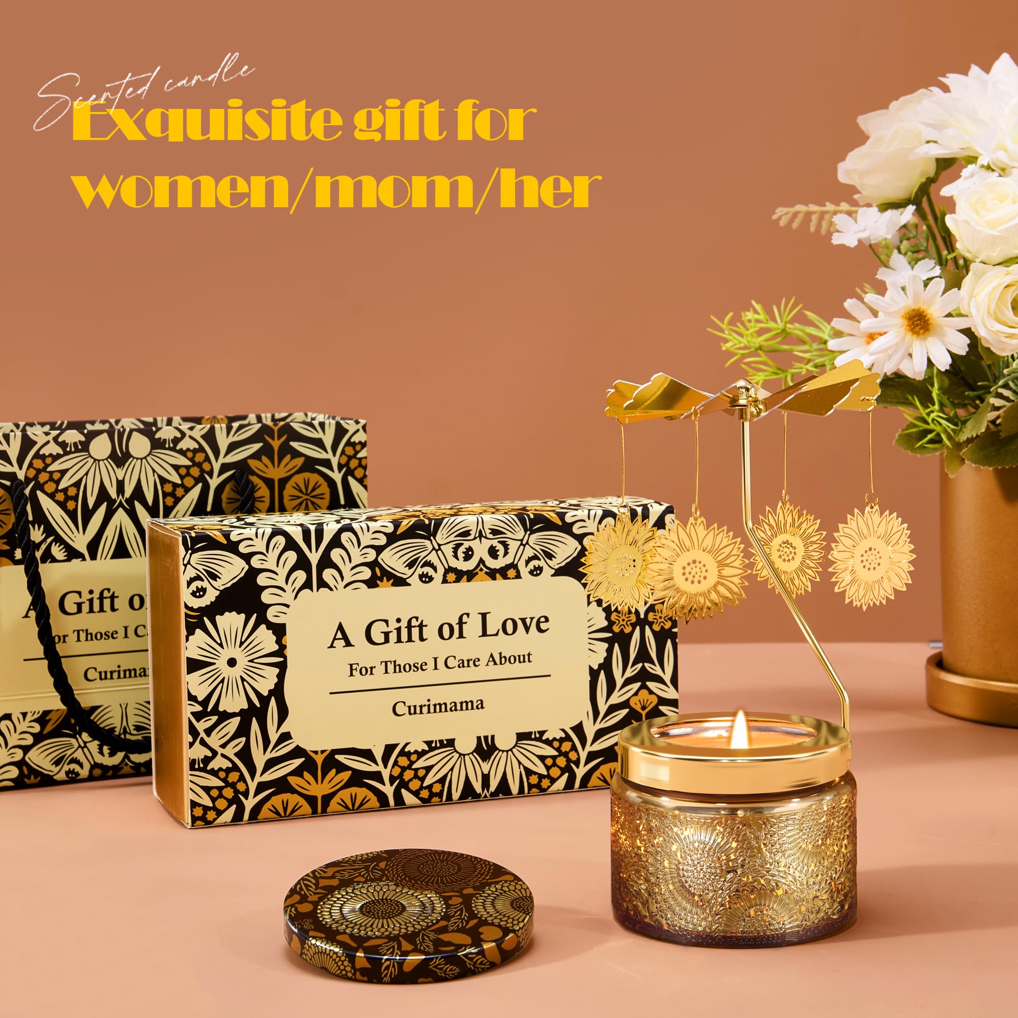 Curimama glass jar label and sealed box preserving fragrance and protecting candle