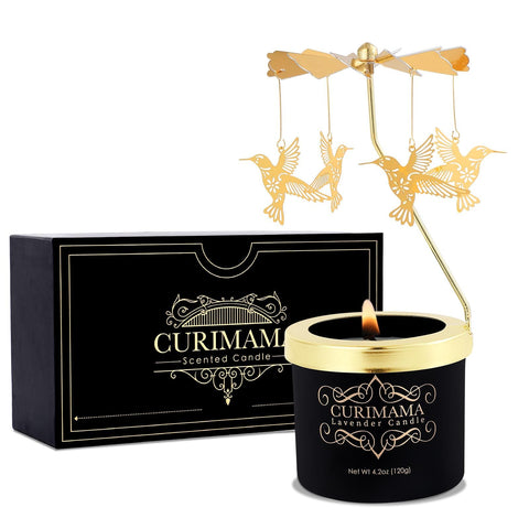 Curimama lavender candle front view showing jar and label for elegant decor