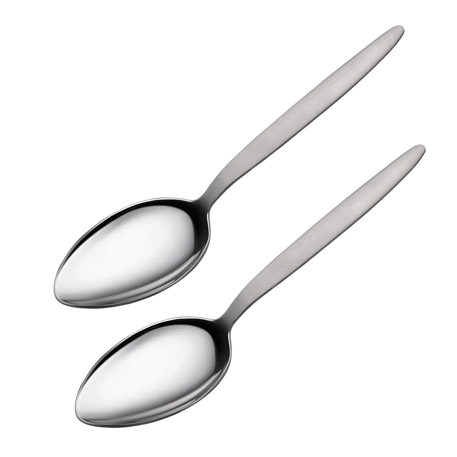 CURISEW front view of two stainless steel chef spoons showing form and finish for precise serving