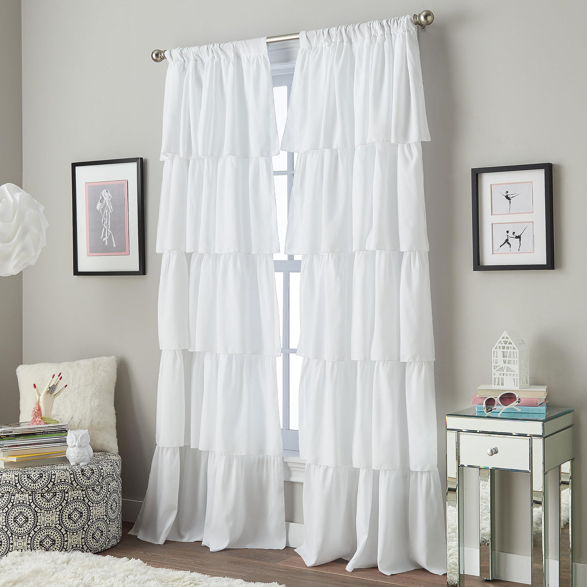 Curtainworks flounced front panel showing ruffled rows and bright benefit