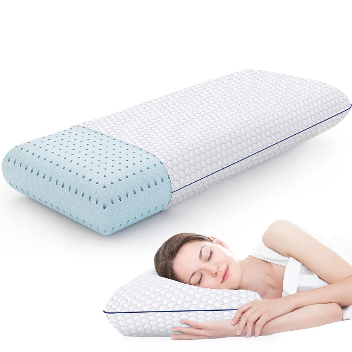 CushyOasis king pillow front view showing firm ergonomic support