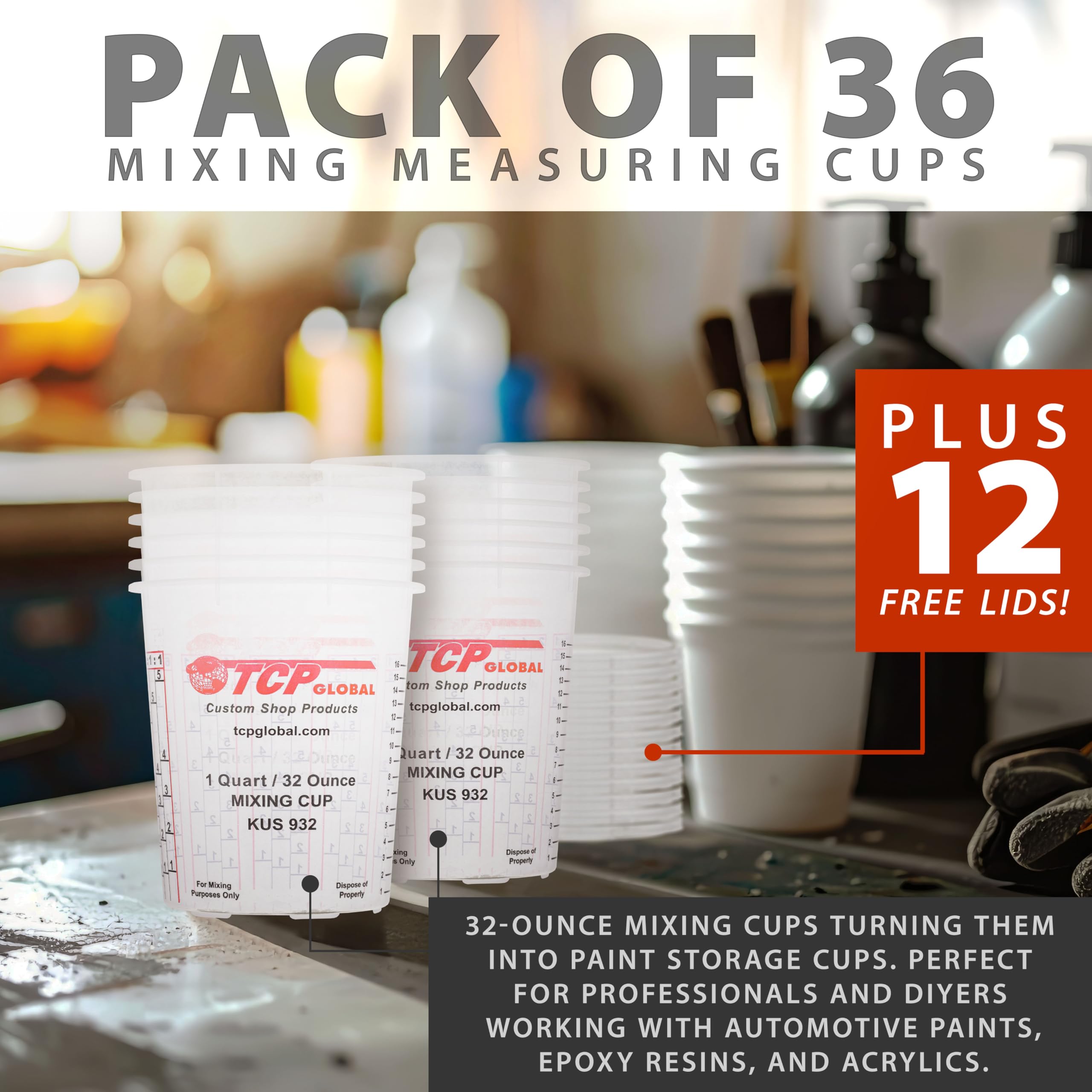 Custom Shop cup showing printed measurements against colored liquids for quick checks