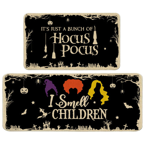 cusugbaso front view of both Halloween mats showing bold print and coverage benefit
