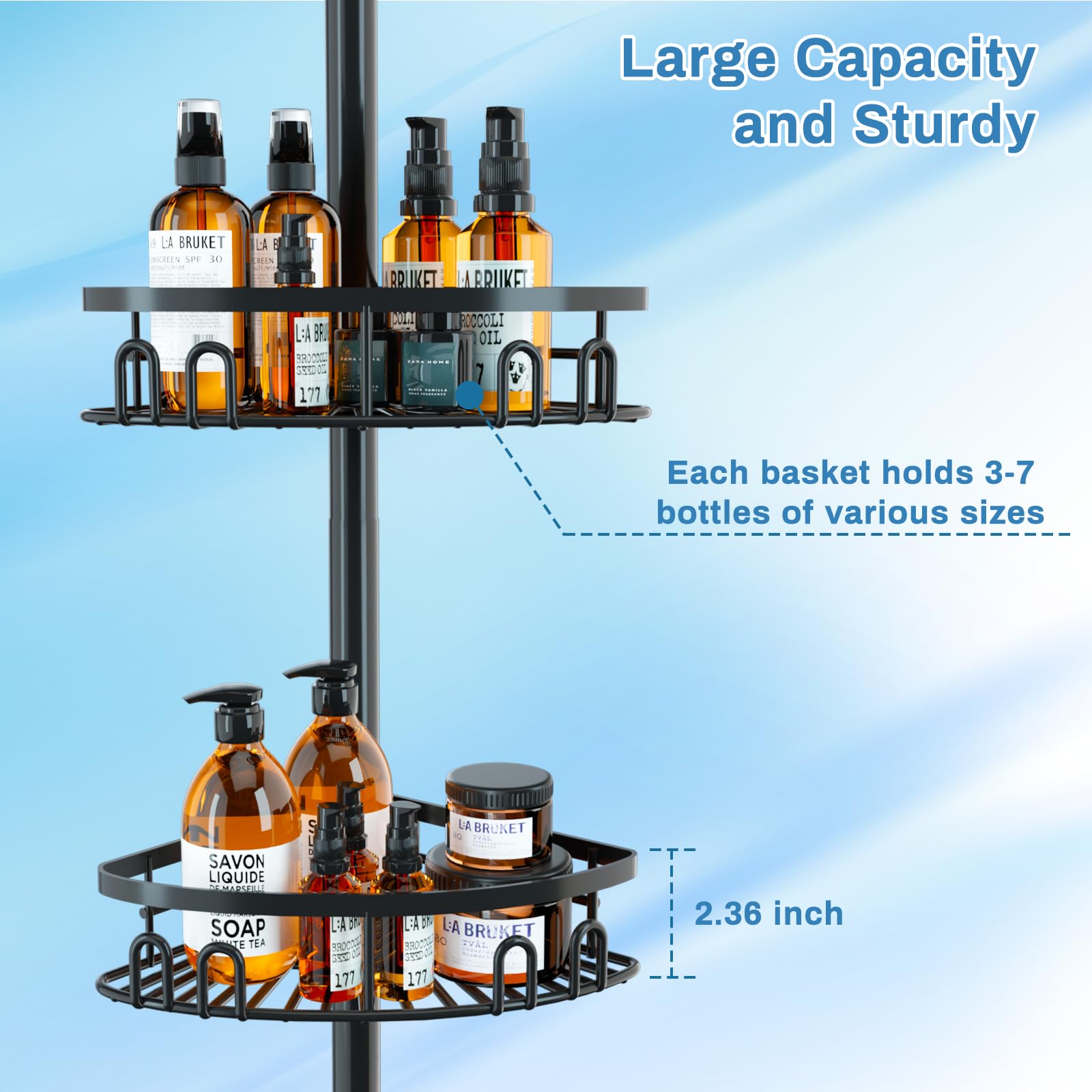 cutefafa installed in shower holding bottles and towels for tidy organization