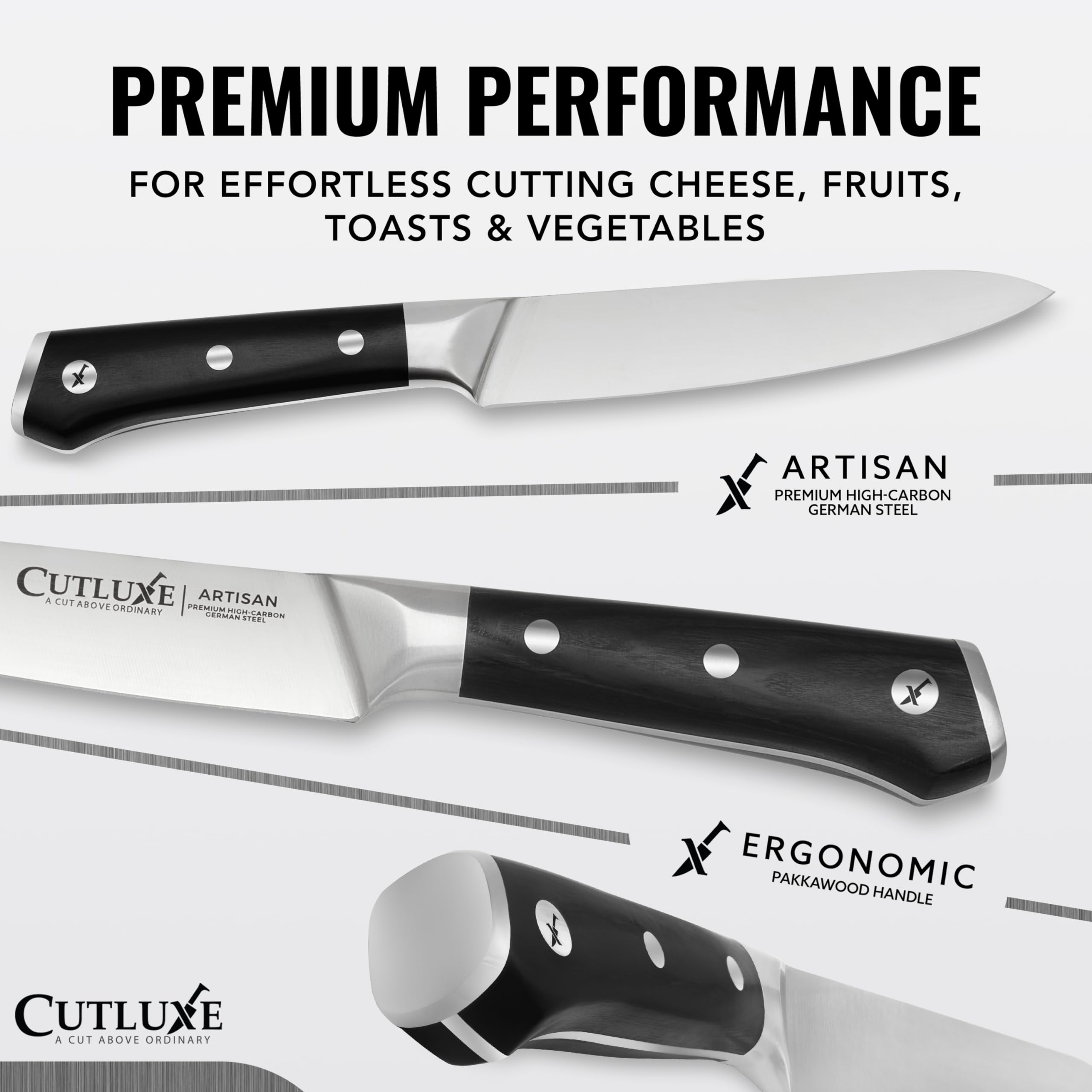 Cutluxe blade closeup highlighting razor-sharp edge for precise cuts