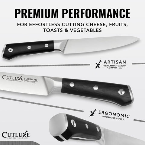 Cutluxe blade closeup highlighting razor-sharp edge for precise cuts