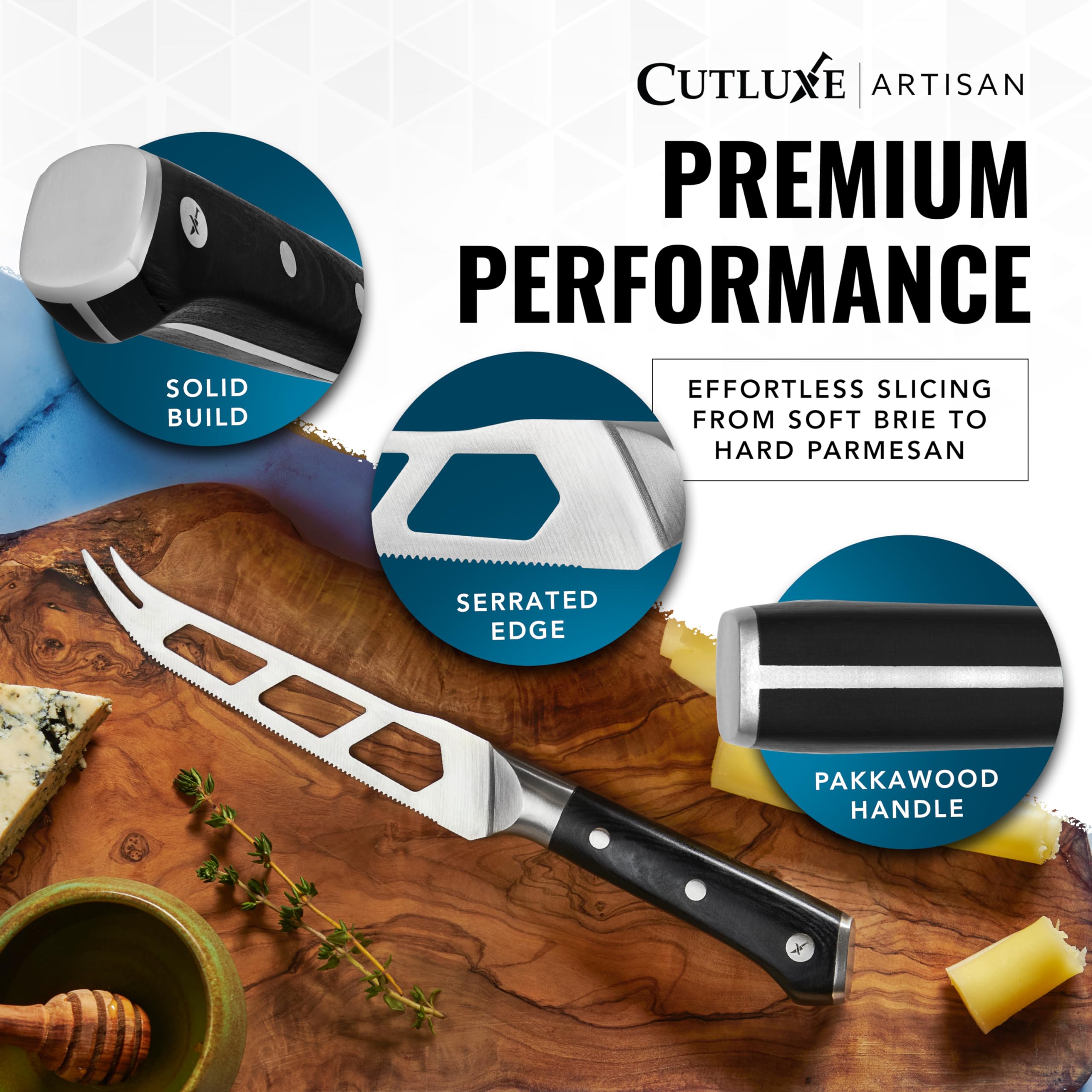 Cutluxe boxed packaging with warranty card, lifetime coverage peace-of-mind benefit