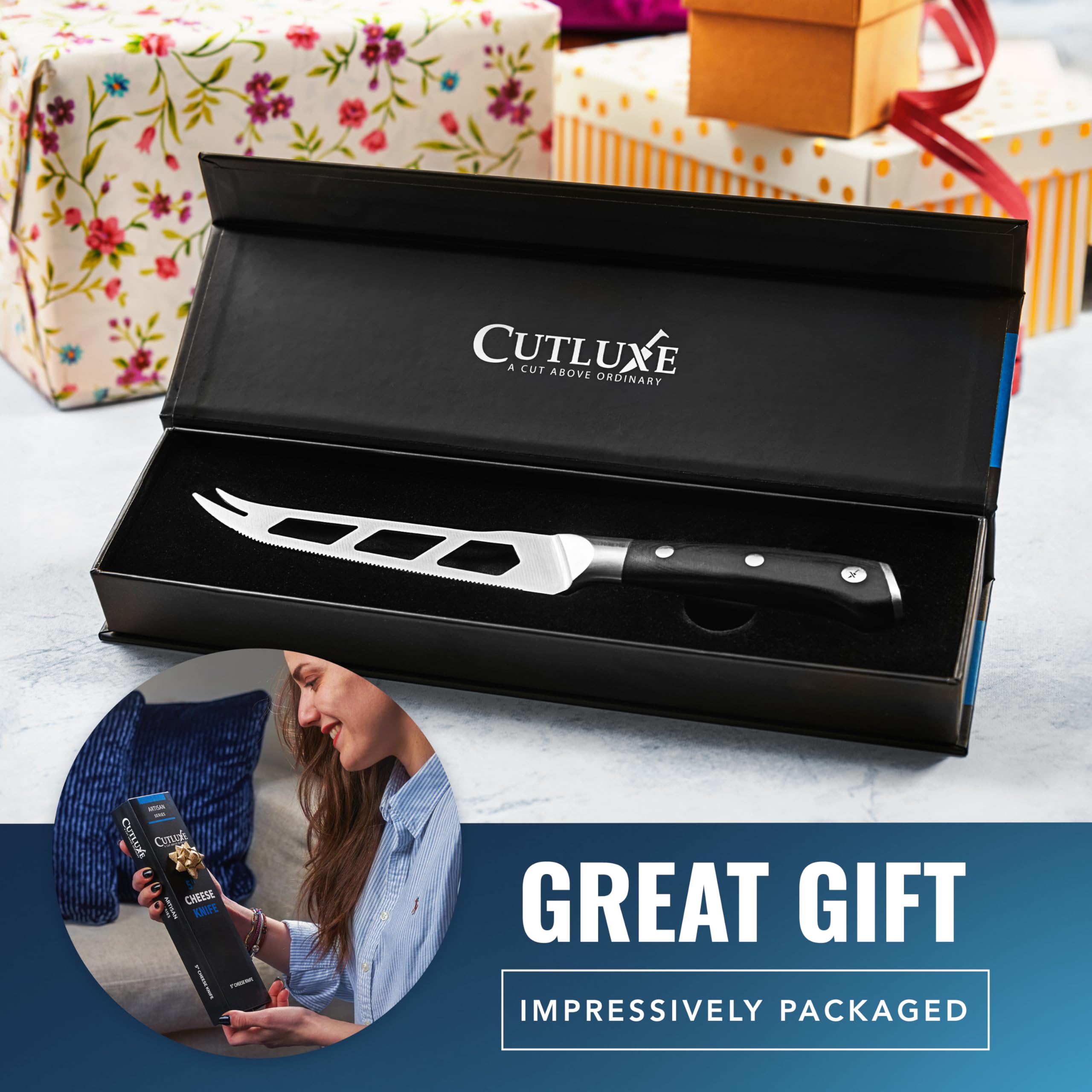 Cutluxe lifting slice with pronged tip, hygienic serving and presentation benefit