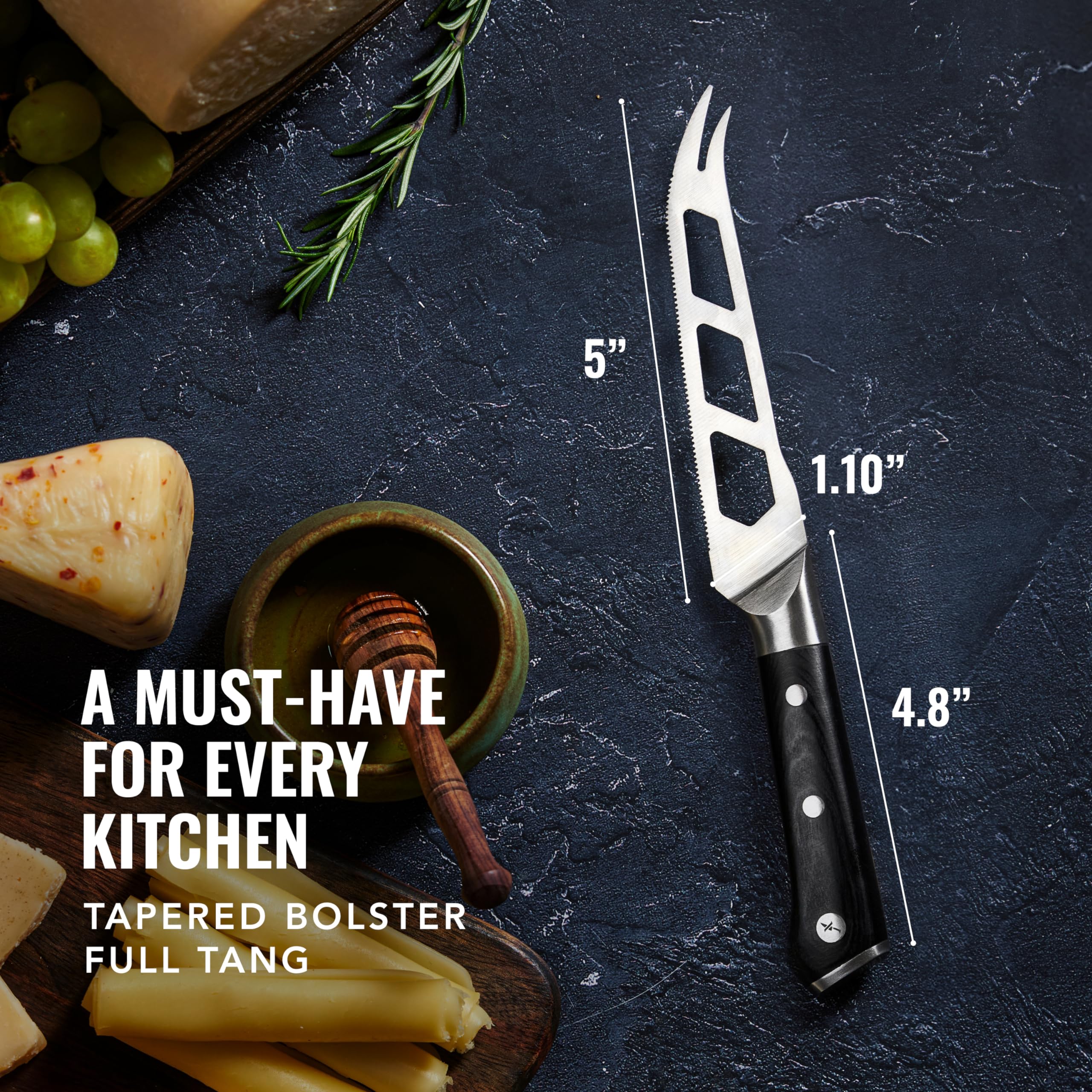 Cutluxe next to ruler for scale, compact 5-inch control and storage benefit
