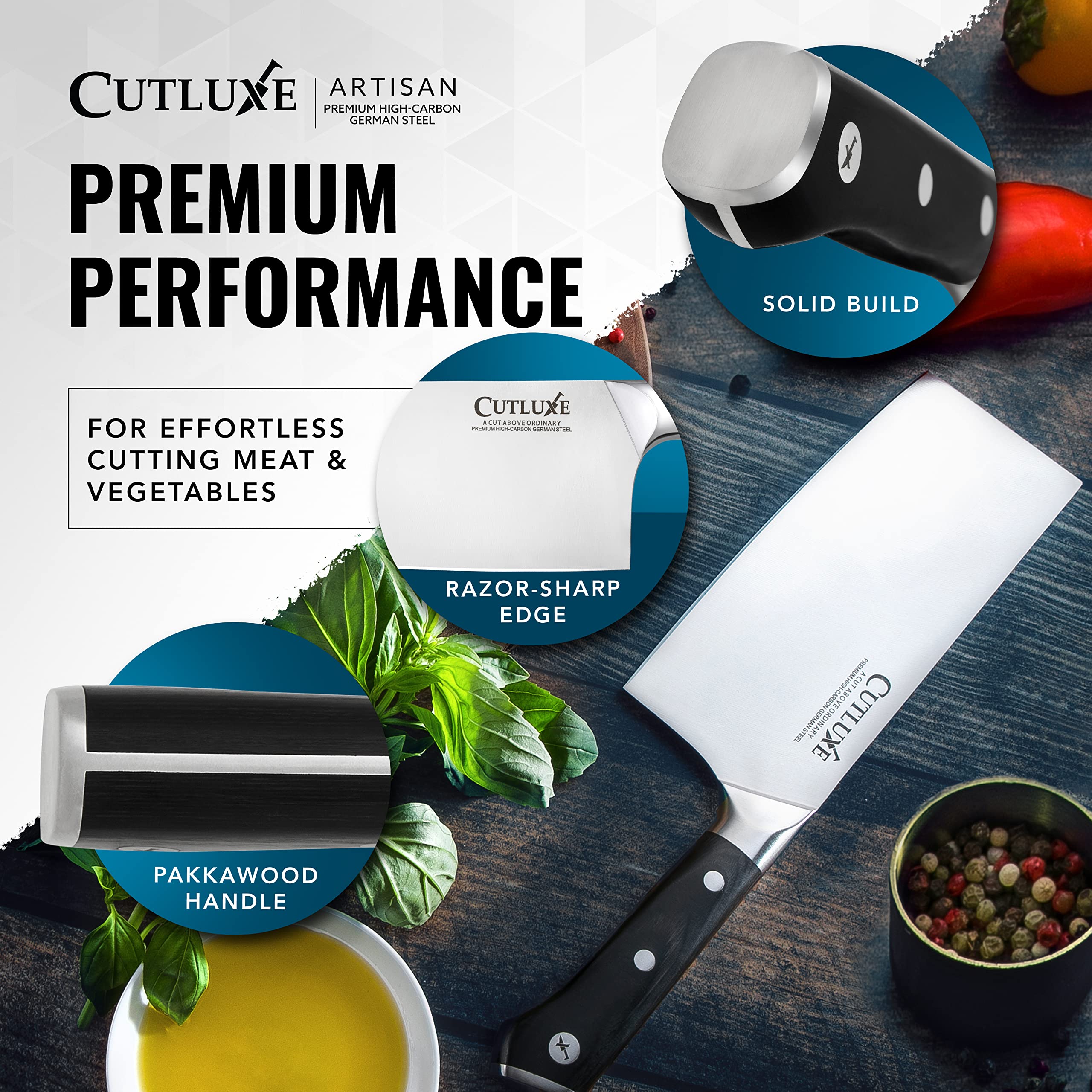 Cutluxe cleaver lifestyle kitchen setting showing everyday culinary versatility