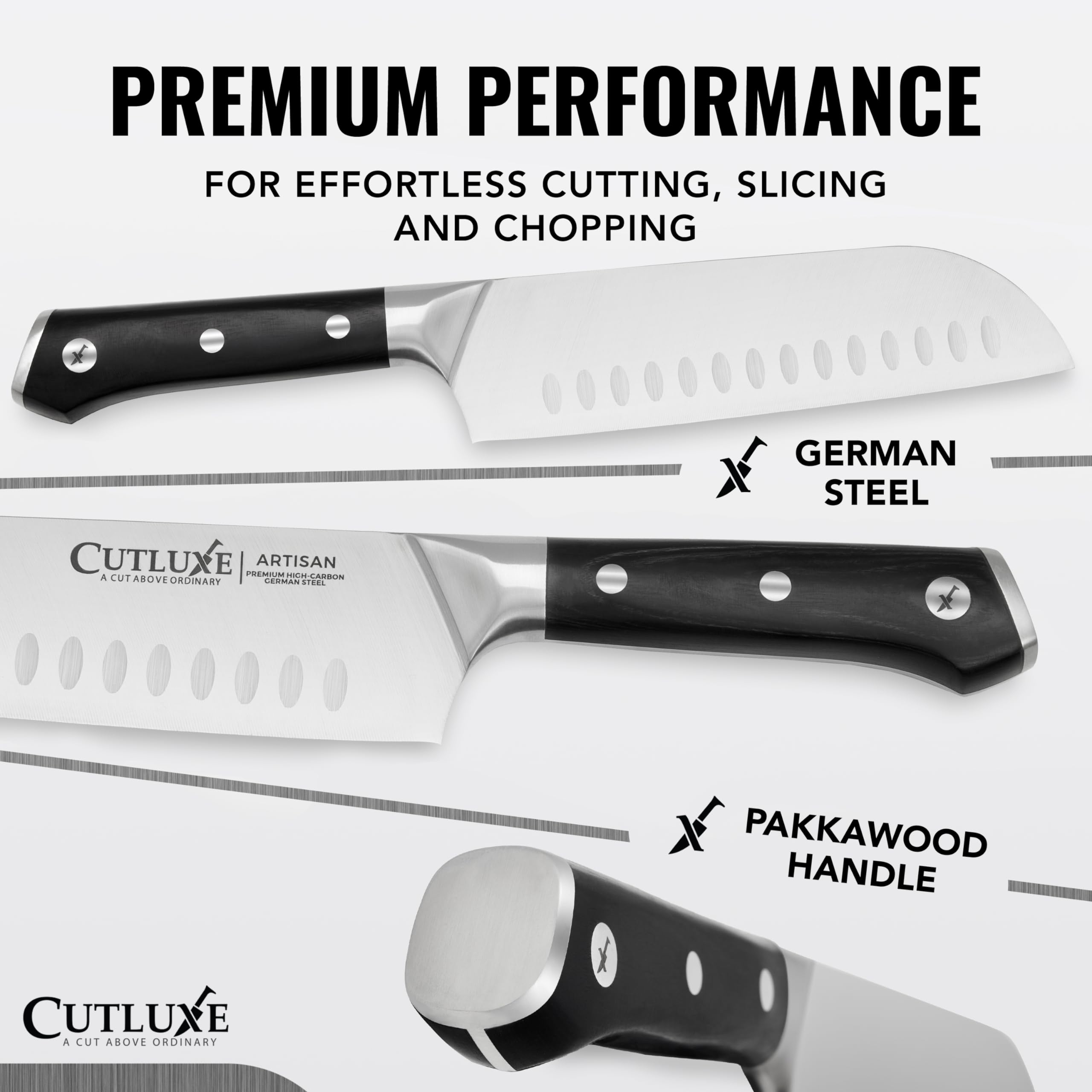Cutluxe blade edge close-up showing razor-sharp finish for precise slicing