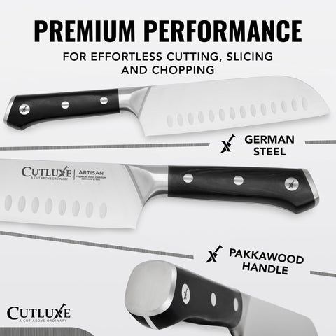 Cutluxe blade edge close-up showing razor-sharp finish for precise slicing