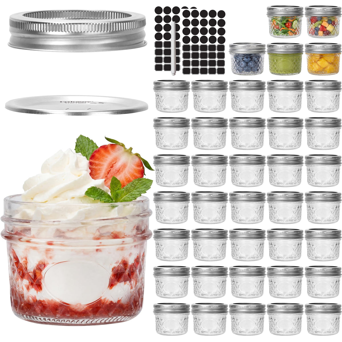 CycleMore front packaging showing 40 mini mason jars and accessories, organized neatly