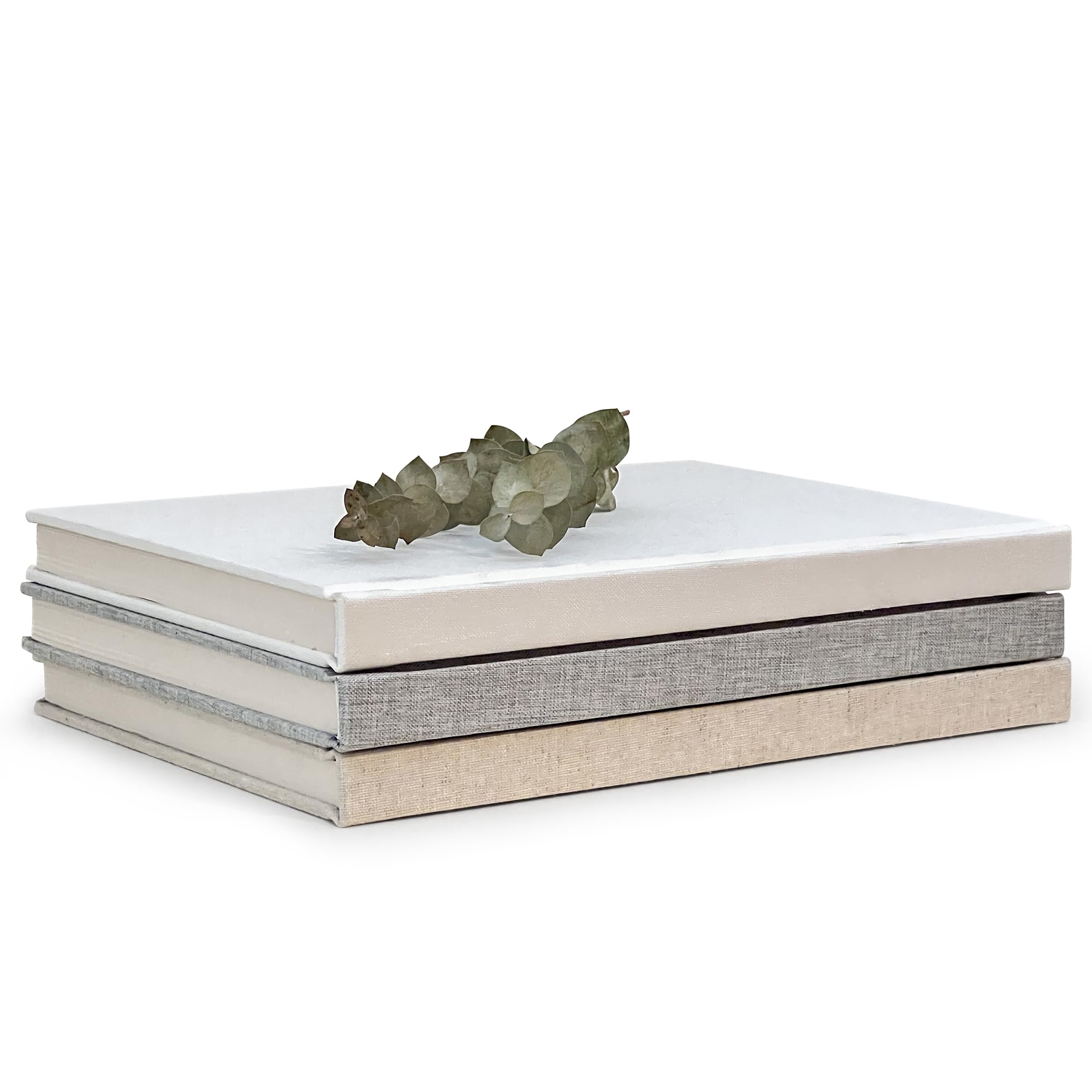 Cypress Gallery front view of three linen books showing neutral colors and elegance
