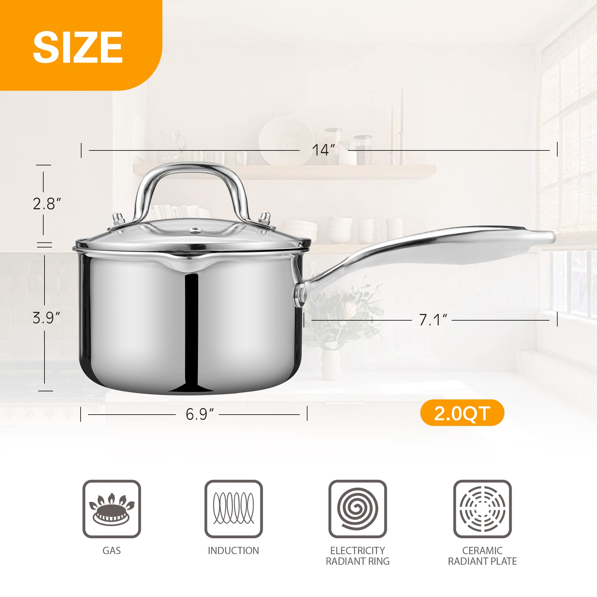 Cyrosa saucepan ergonomic handle close-up for cool-grip and safe pouring