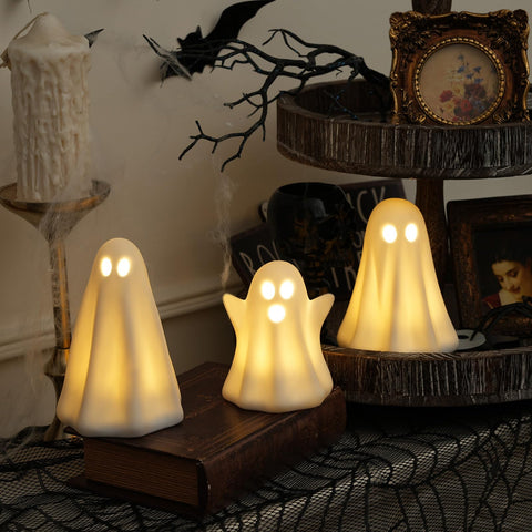 CYSKXYI front view of three ghosts showing cozy glow and decor versatility