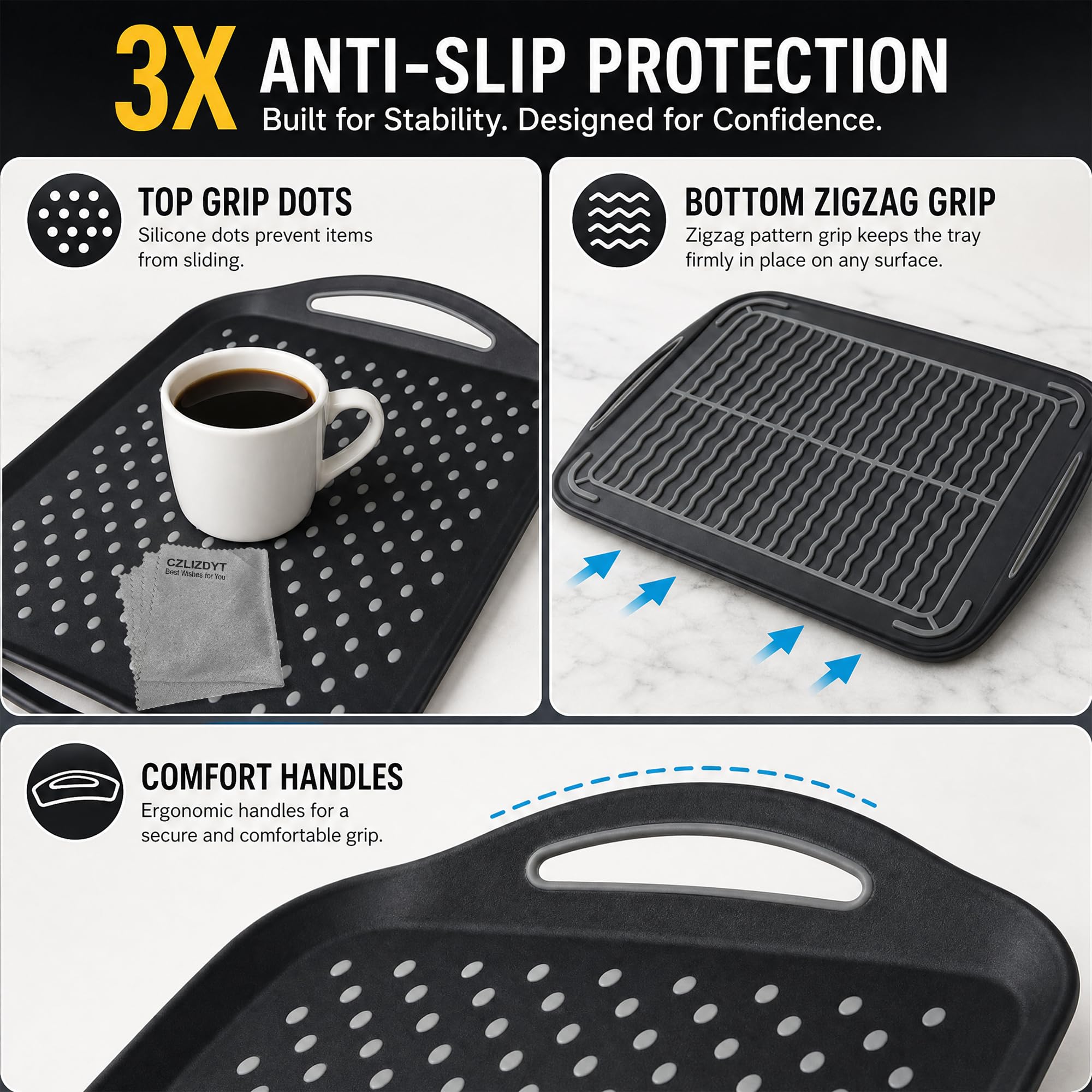 Czlizdyt close-up of silicone grip dots preventing plates from sliding