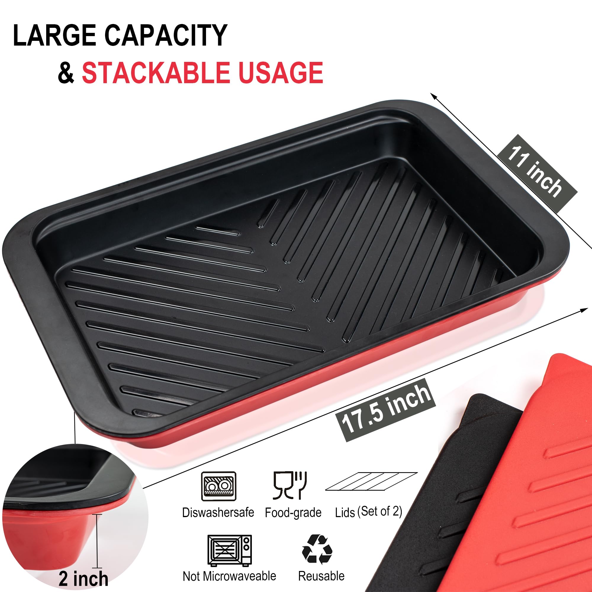 Czlizdyt red prep tray with marinating chicken demonstrating safe separate raw handling