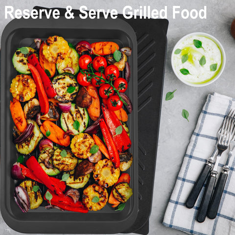 Czlizdyt black serving tray holding grilled food for clean presentation and serving ease