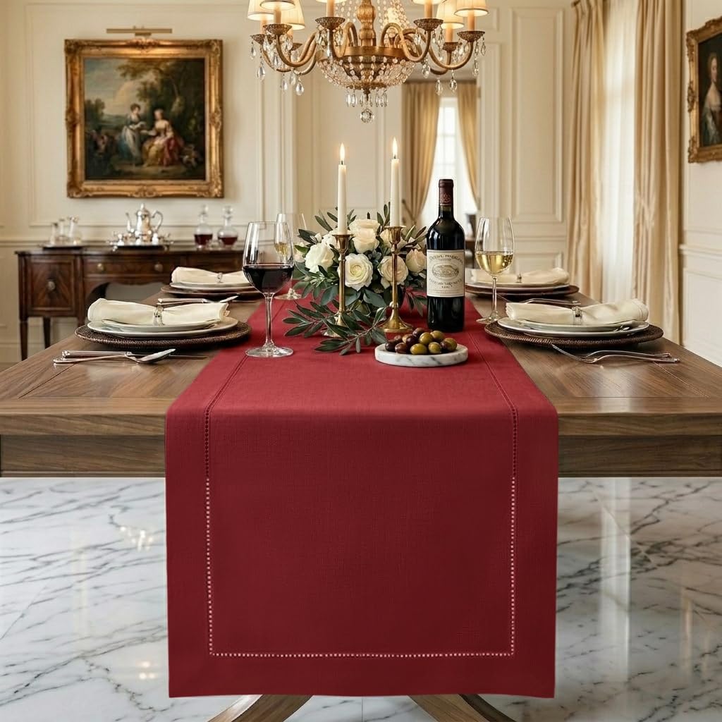 D'Moksha Homes red runner front view showing length and color for elegant tables