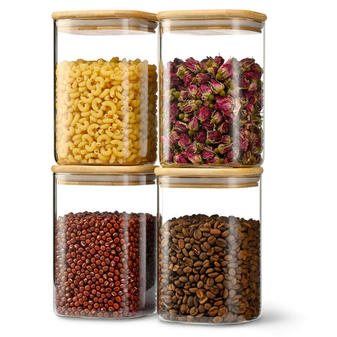 D2scrma front view of four glass jars showing neat organization and visibility