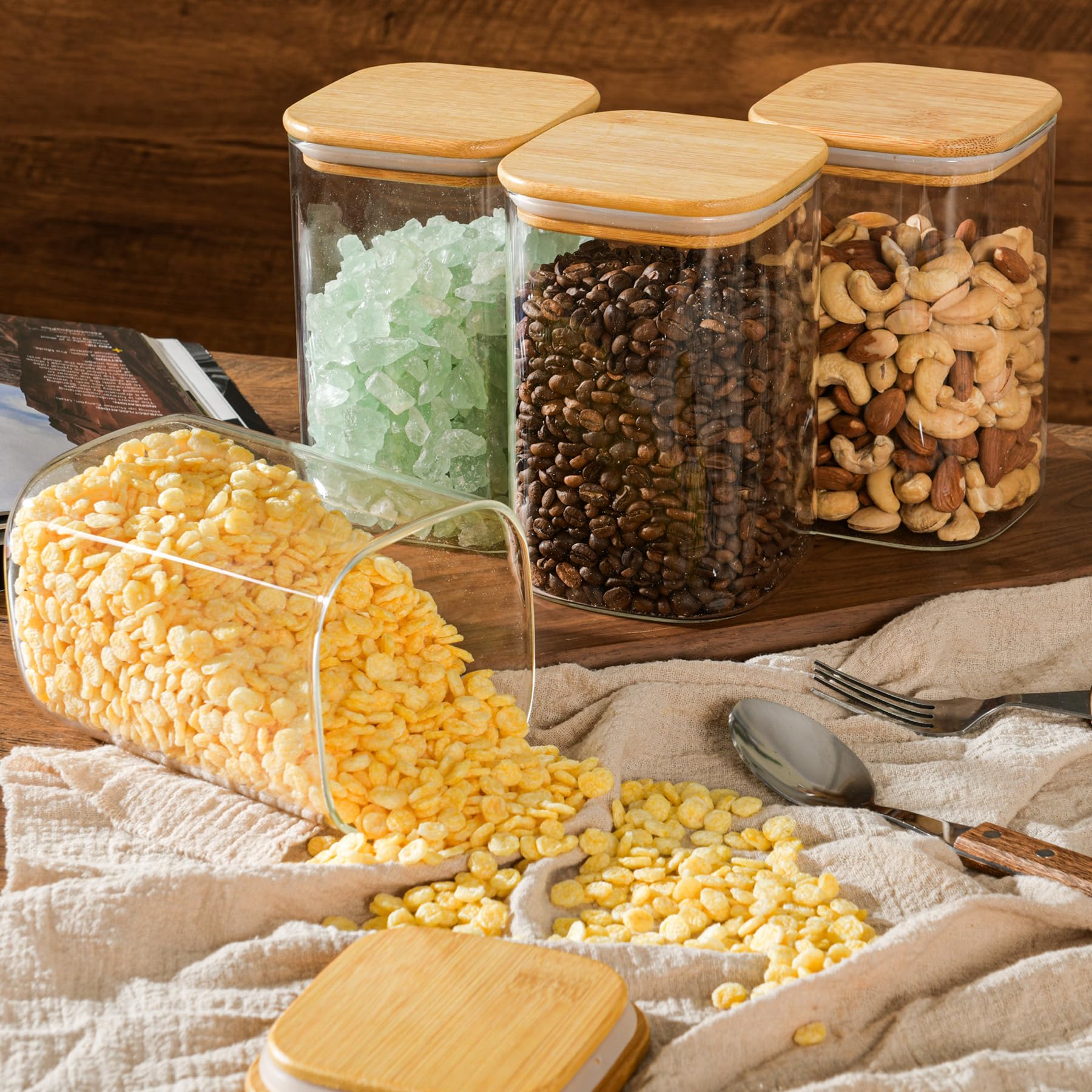 D2scrma jars arranged on pantry shelf demonstrating space-saving storage