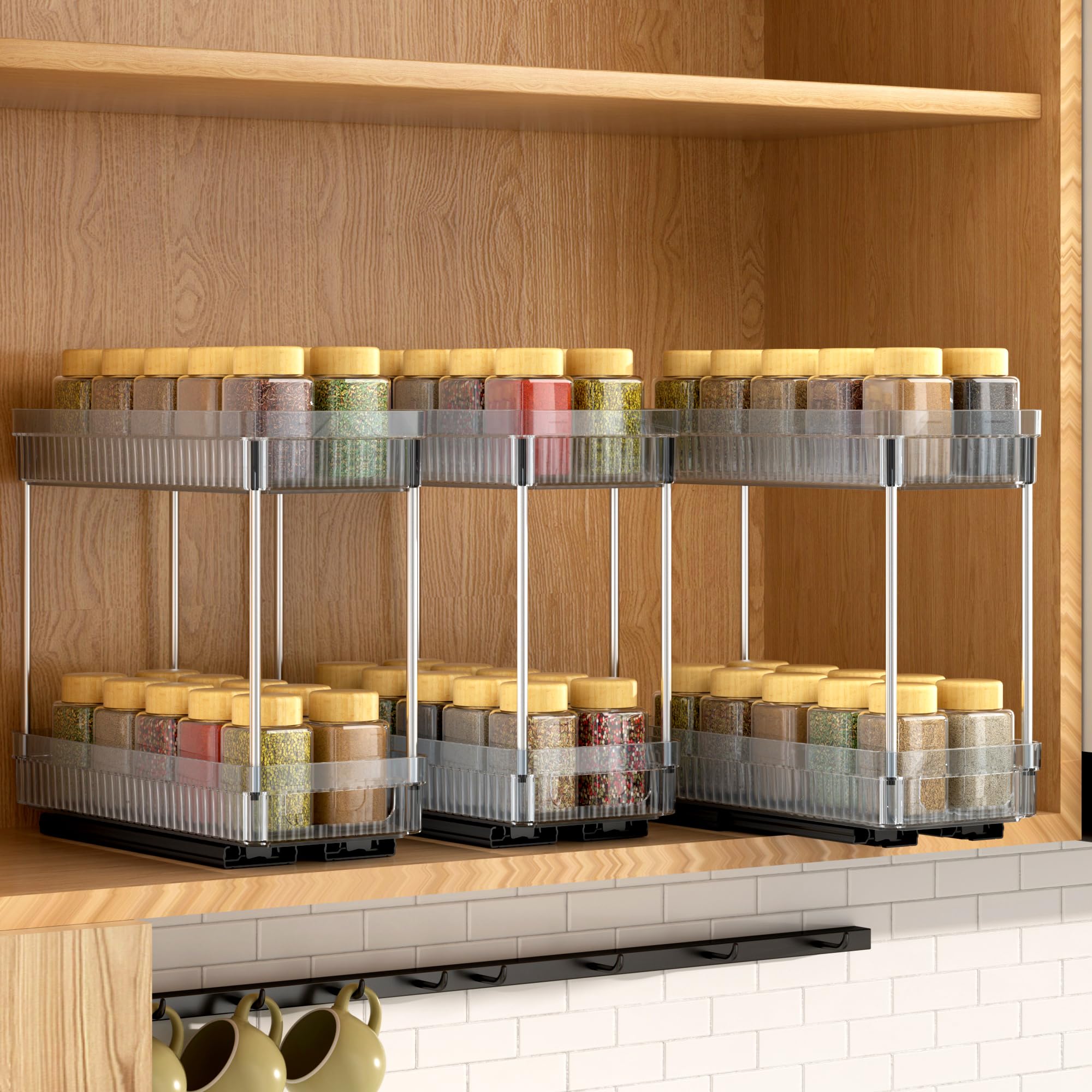 DABIGE front view of three pull-out racks showing organized spices and space savings