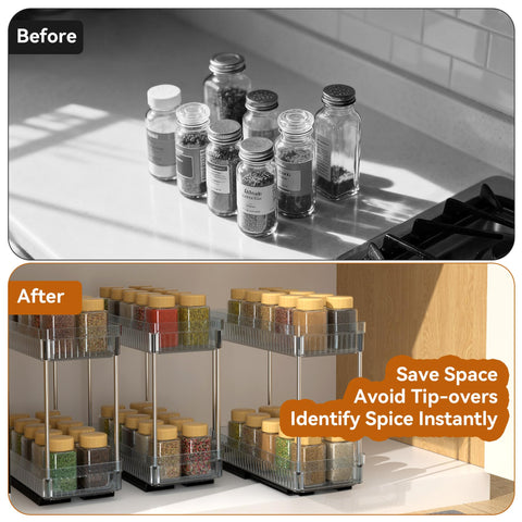 DABIGE open full extension showing easy access to all spice jars on the rack