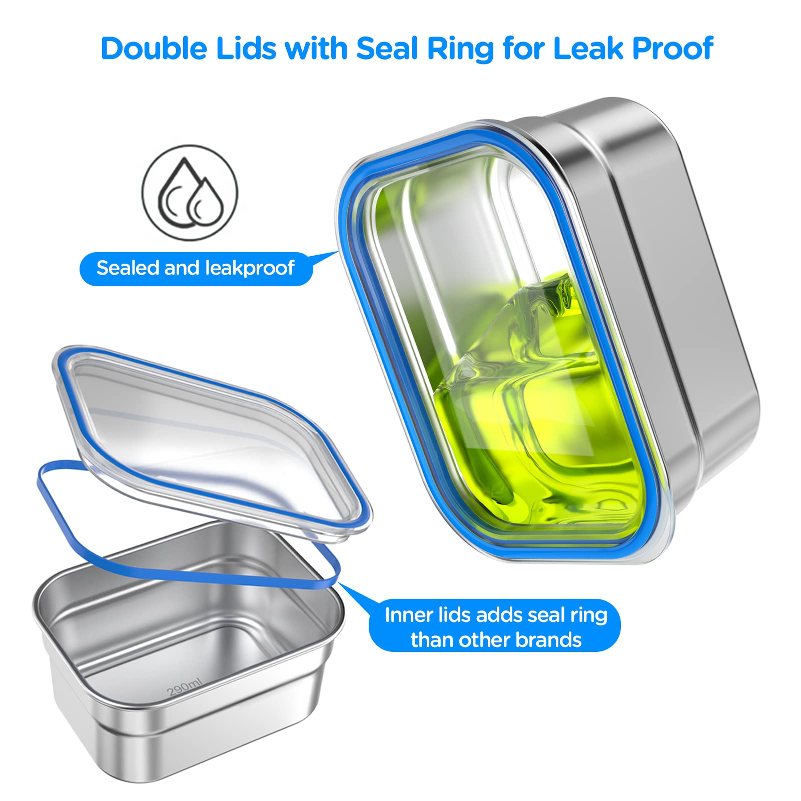 DaCool close-up of five stainless steel compartments for organized portioning