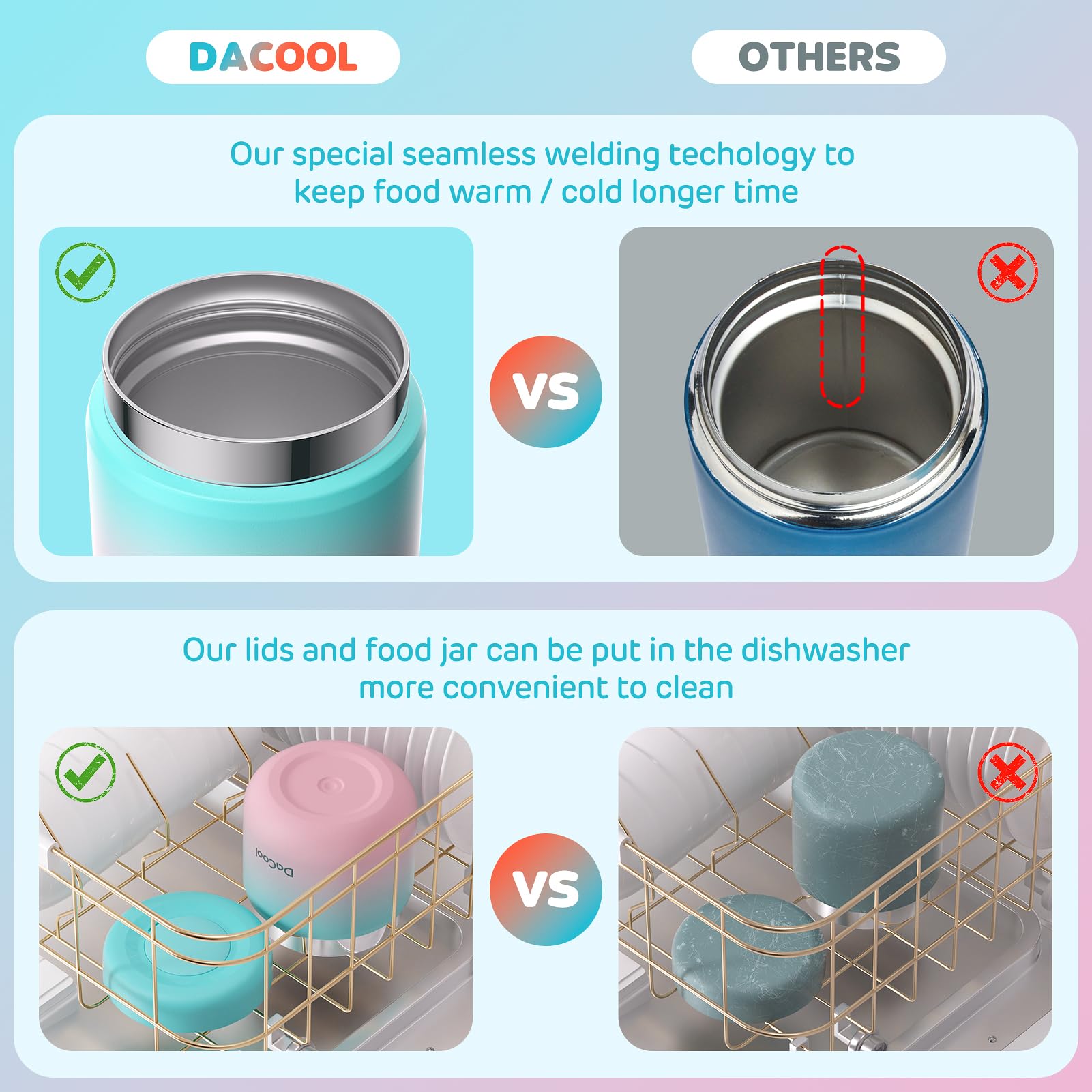DaCool interior close-up showing 304 stainless steel finish for durability and easy cleaning
