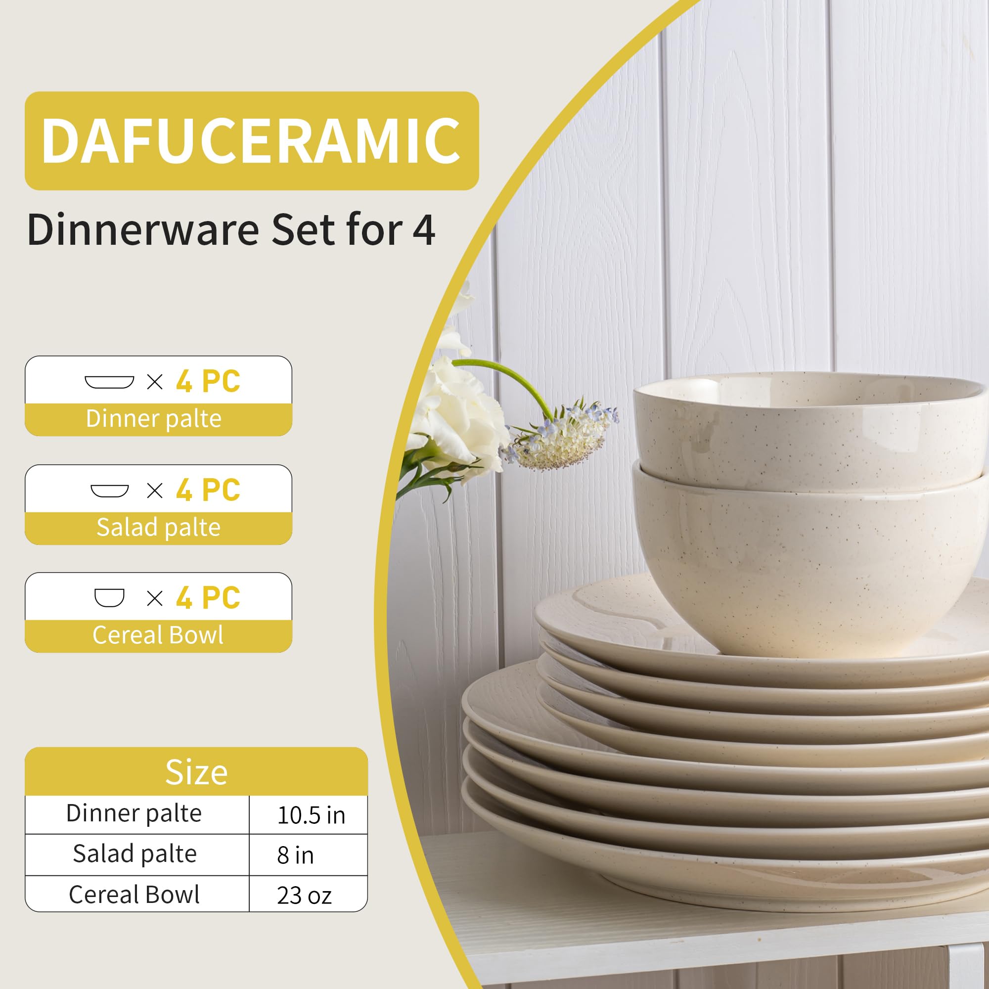 Dafuceramic dinner plate close-up highlighting speckled glaze and durability