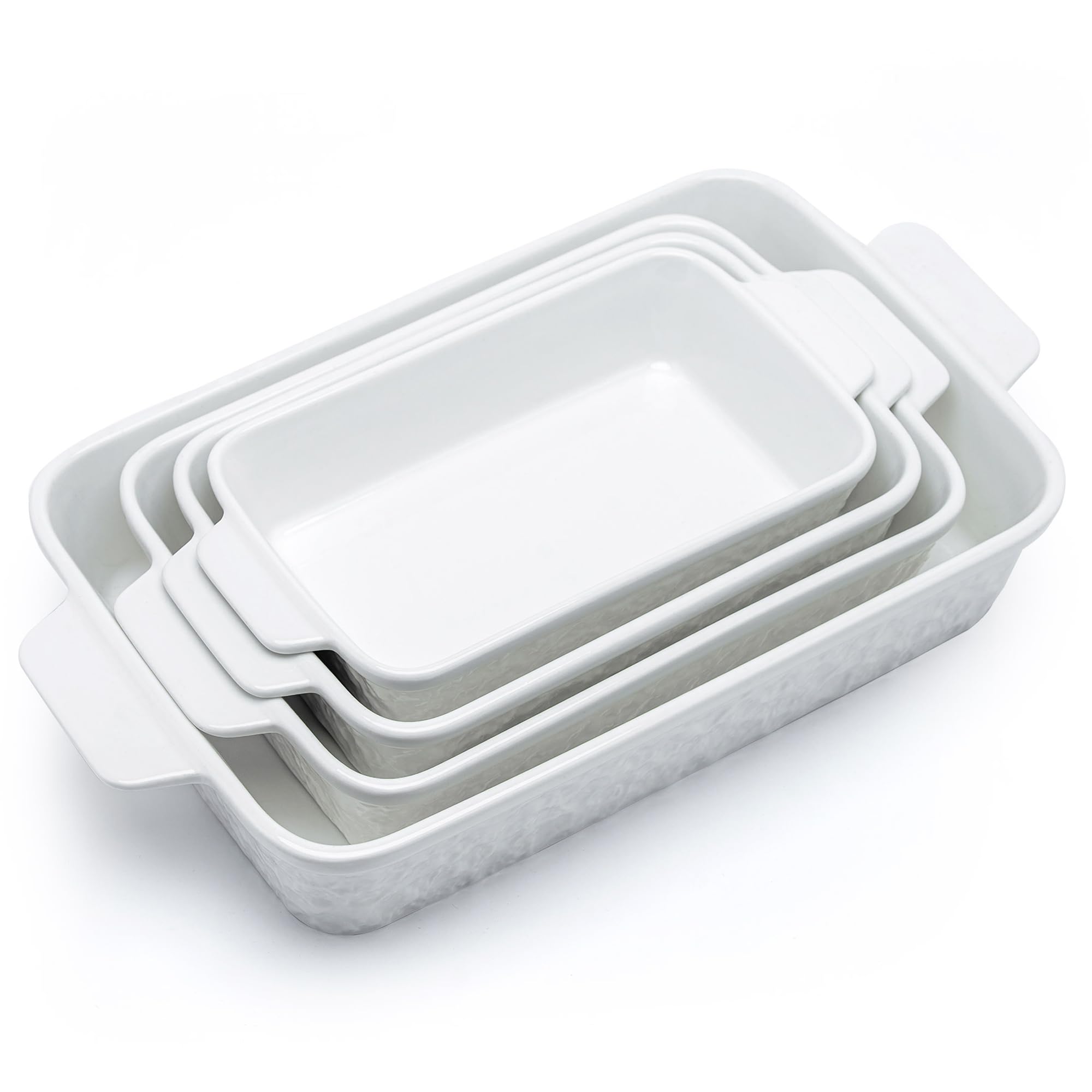 Dafuceramic front packaging showing four white ceramic casserole dishes, clear product presentation
