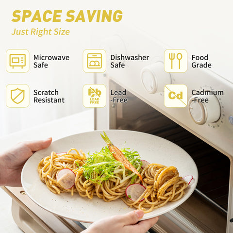 Dafuceramic stacked salad plates demonstrating uniform shape and storage benefit
