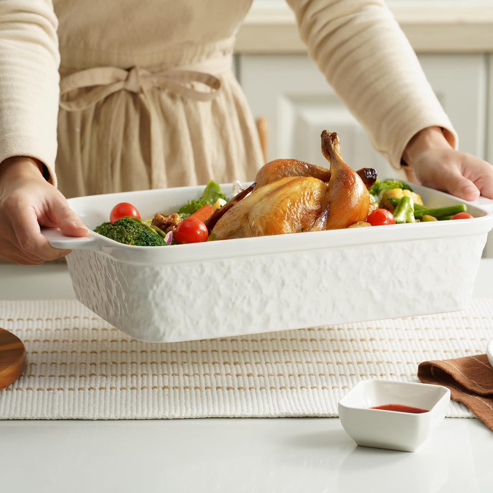 Dafuceramic next to serving utensils showing scale and family-size capacity