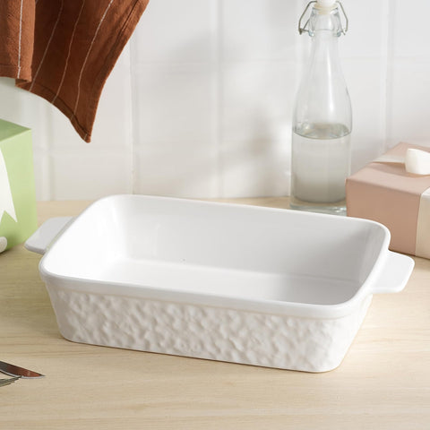 Dafuceramic on dining table styled for serving, elegant oven-to-table benefit