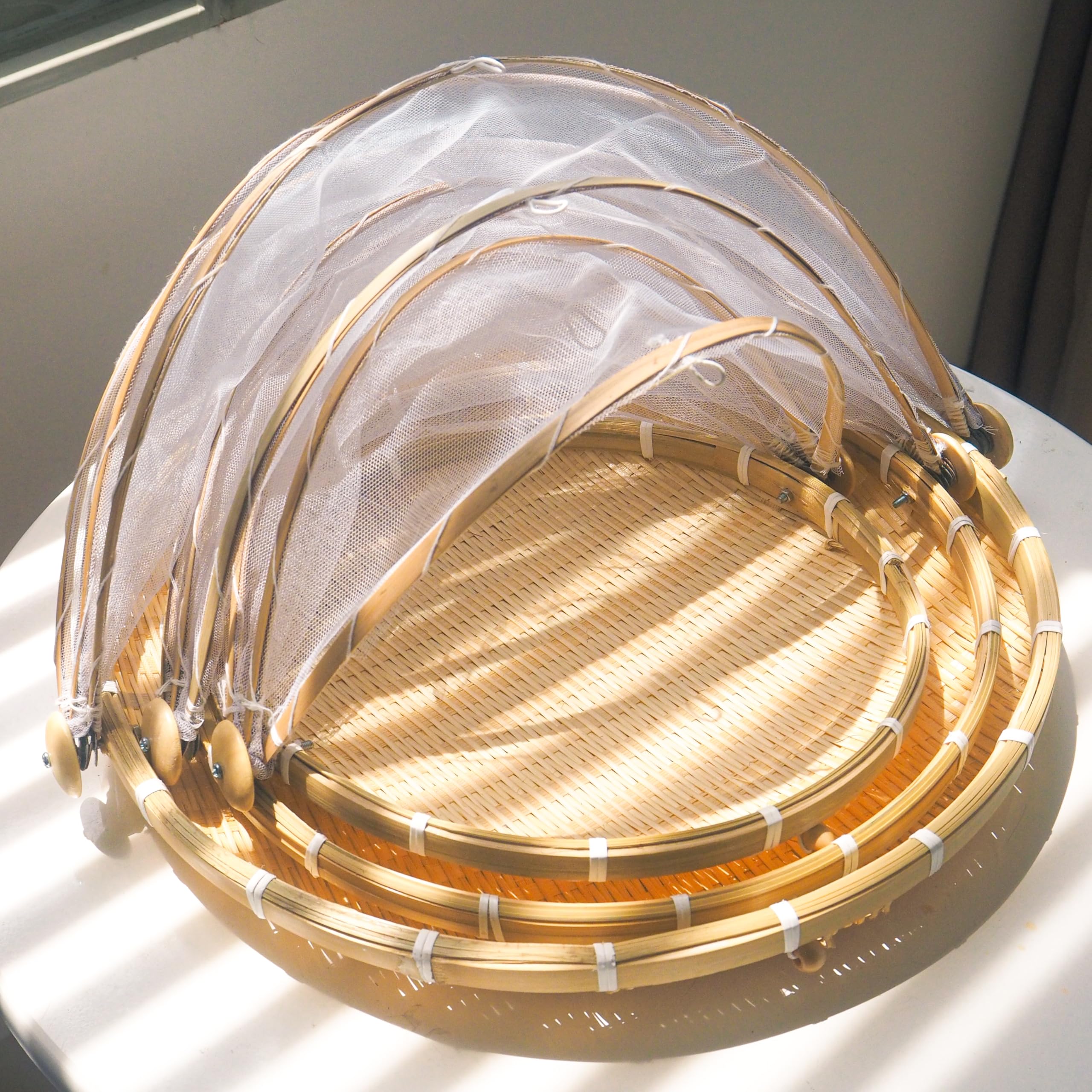 DAIKA BAMECO front view of three bamboo baskets showing compact storage benefit