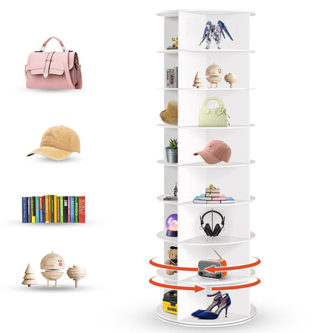 DailySee front view of rotating shoe rack showing tidy vertical storage benefit