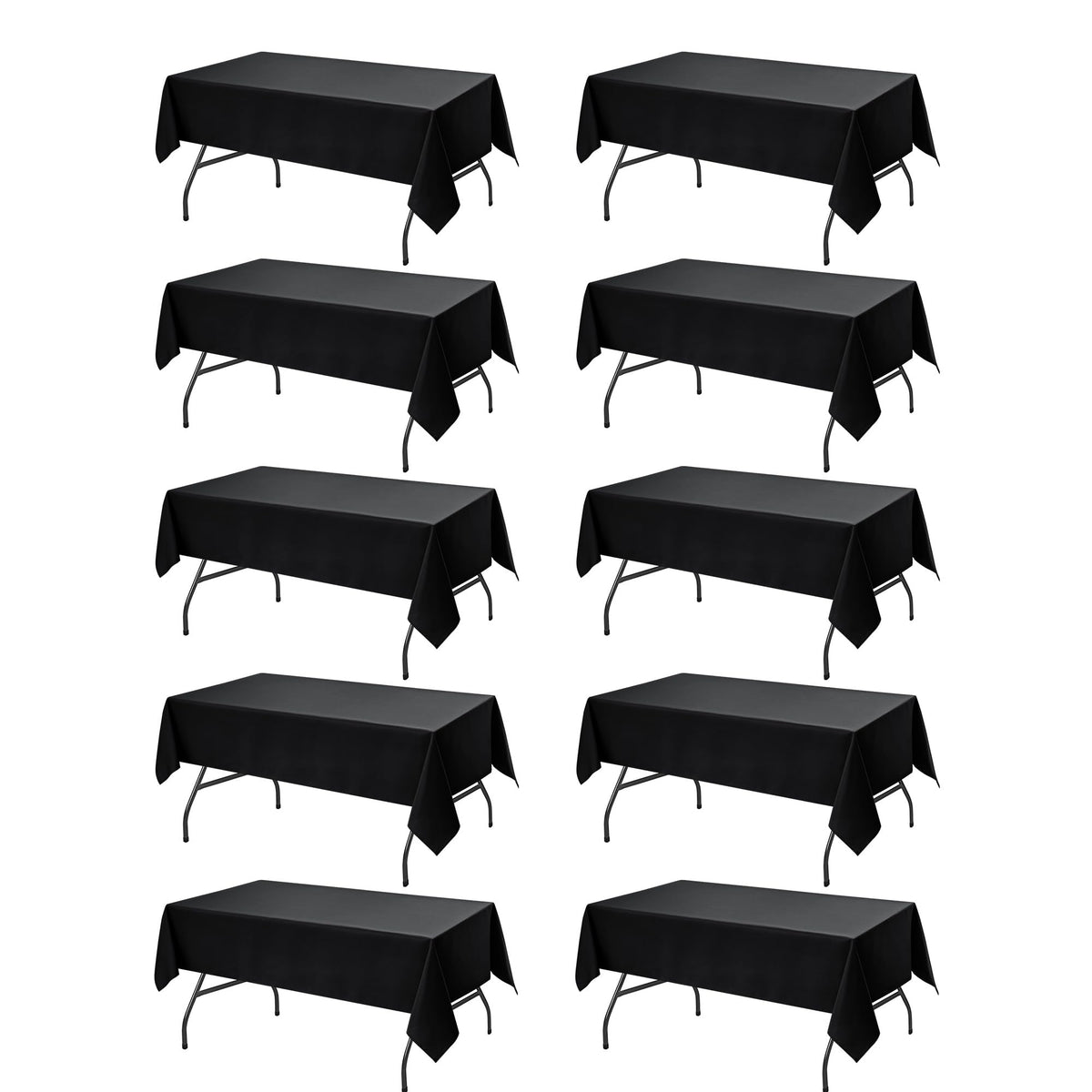 Dailyset front packaging showing ten black tablecloths for quick setup benefit